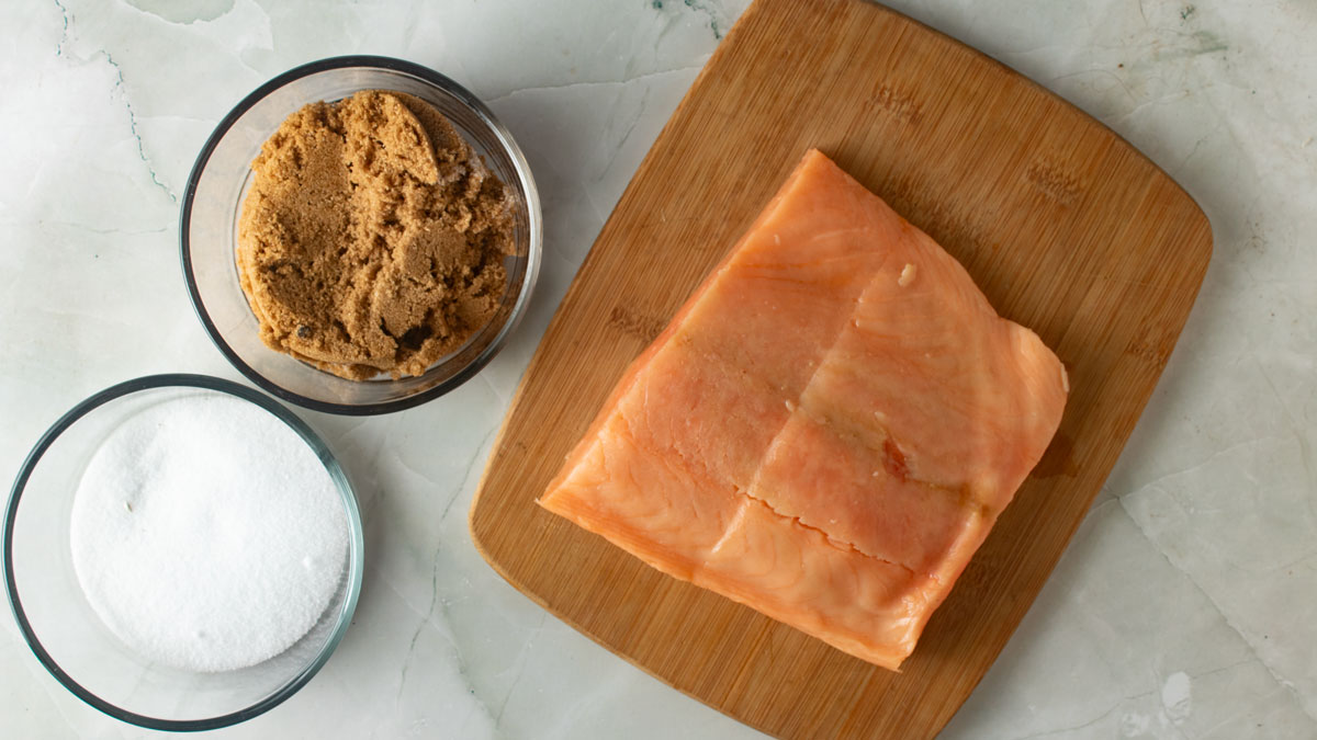 Salmon filet, brown sugar, salt.