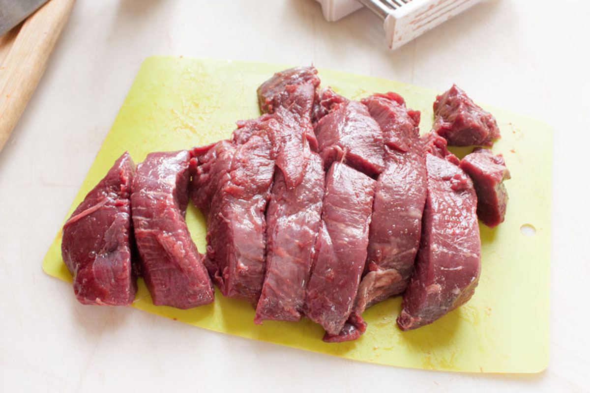 Meat sliced in uniform thicknesses.
