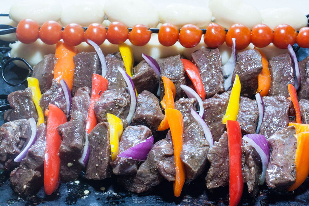 Assembled kebabs.