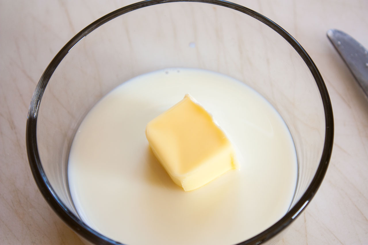 Butter and milk in a small bowl. 