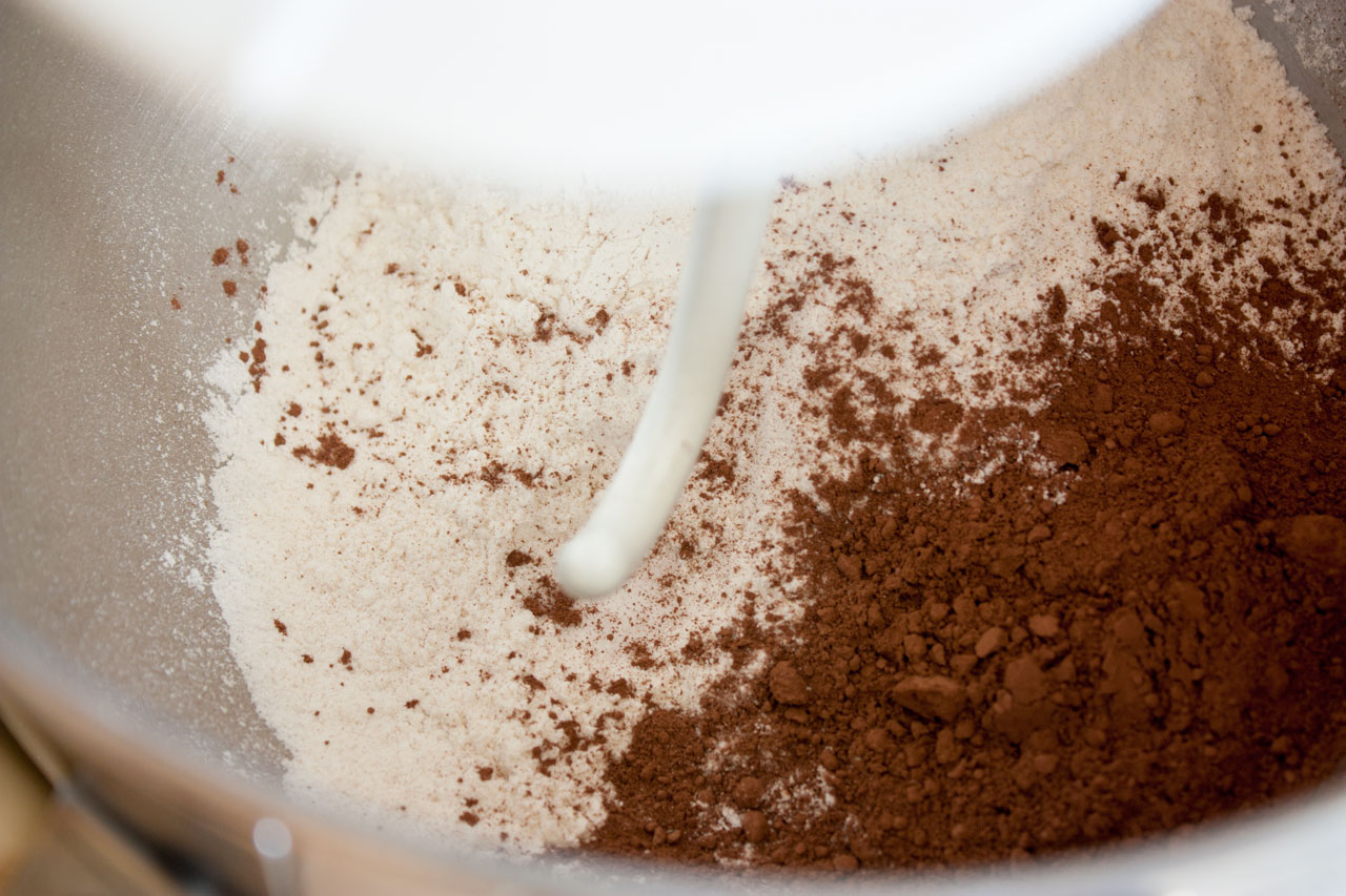 Dry ingredients in a mixing bowl.