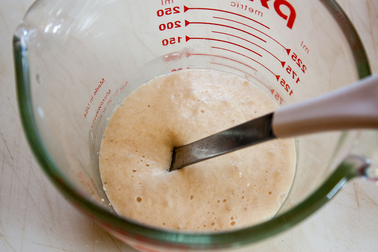 Yeast blooming in the measuring cup.