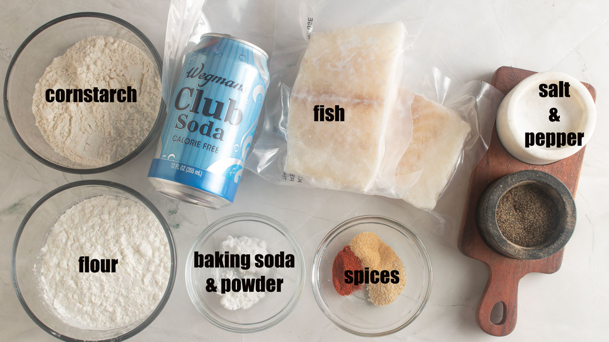 Ingredients for fish batter. See details in recipe below.