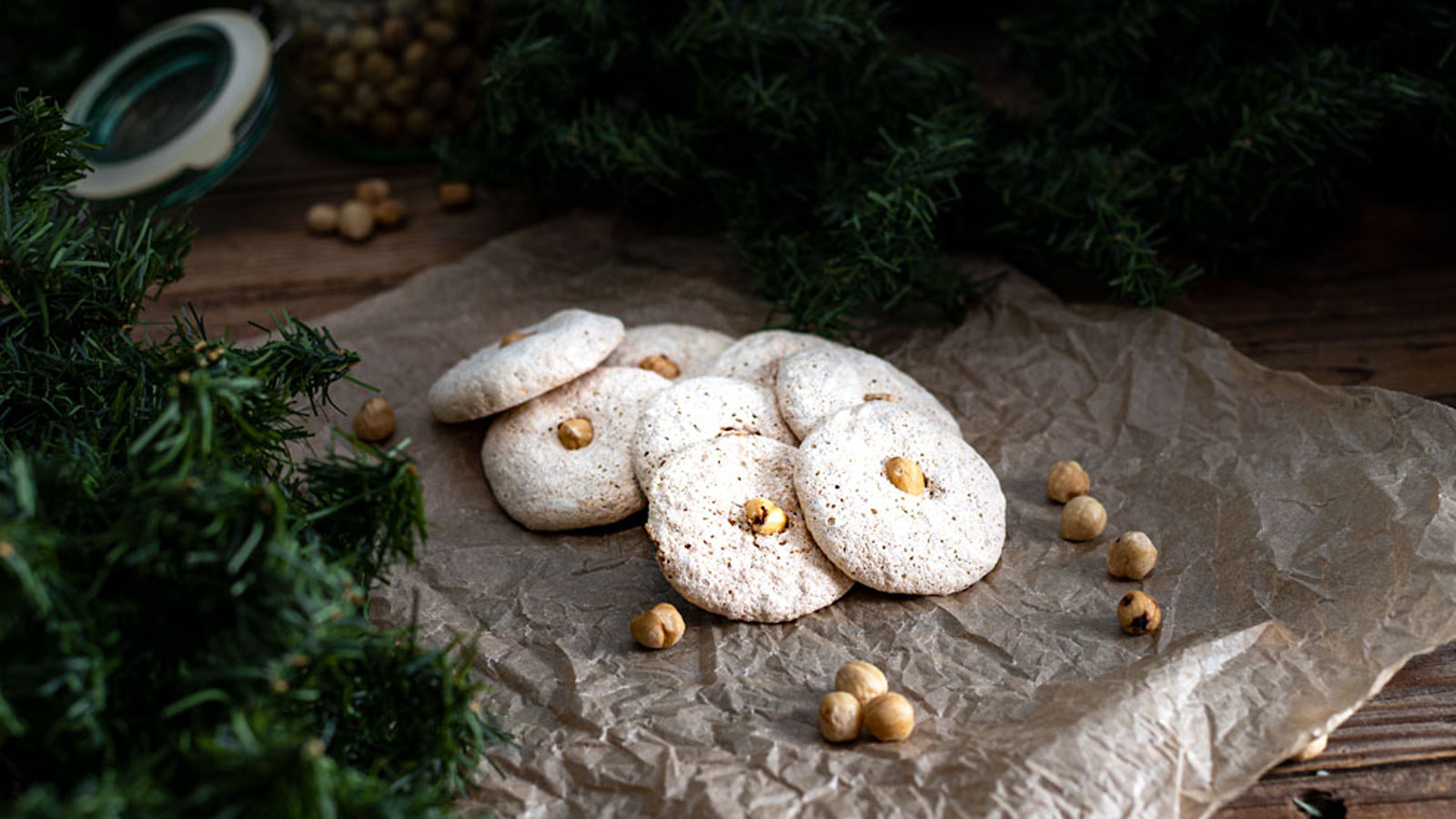 Macaroons with hazelnuts.