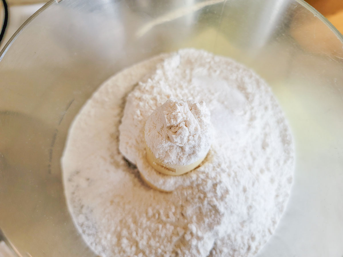 Flour in a food processor bowl.