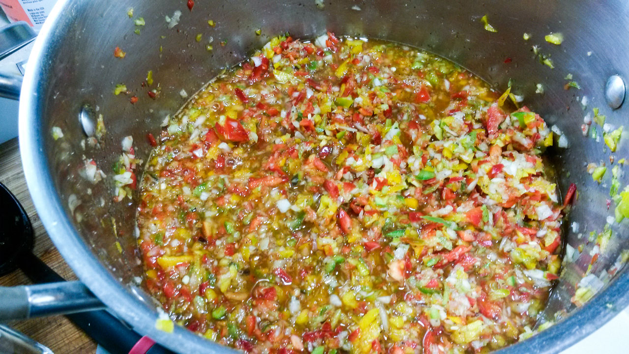Mixed relish in the pot.