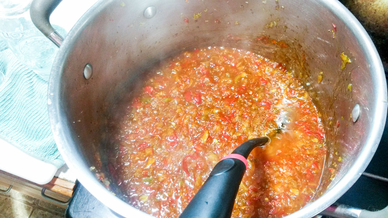 Relish cooking in the pot.