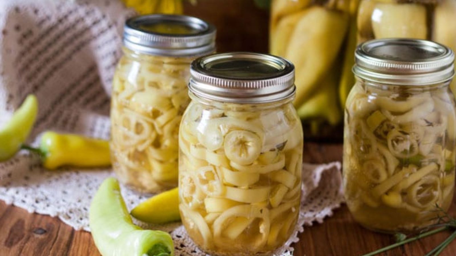 Pickled peppers in mason jars.