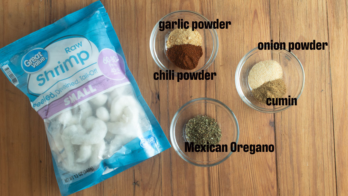 Ingredients for shrimp tacos. See details in recipe below.