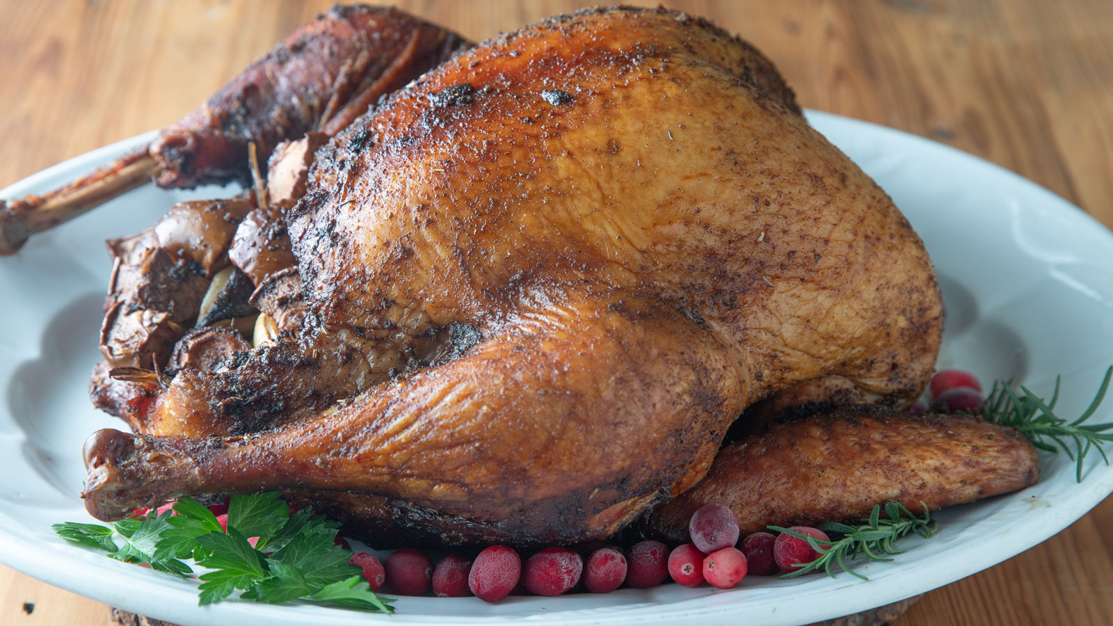 Smoked turkey on a plate.