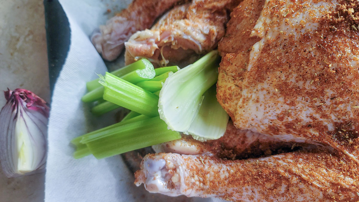 Filling the cavity with celery.