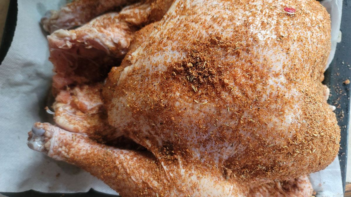 Dry rub added to the skin.
