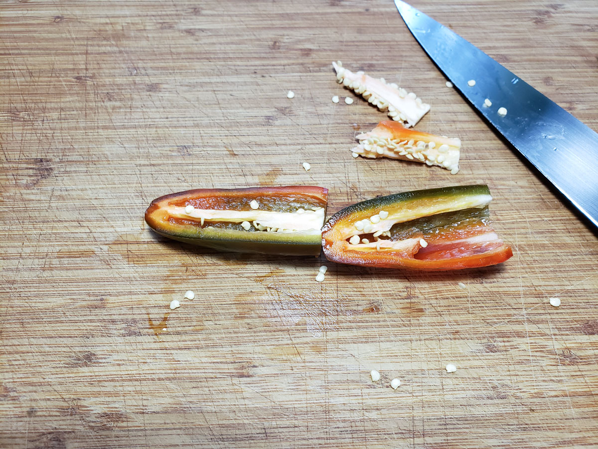 Seeds removed from the jalapeño.