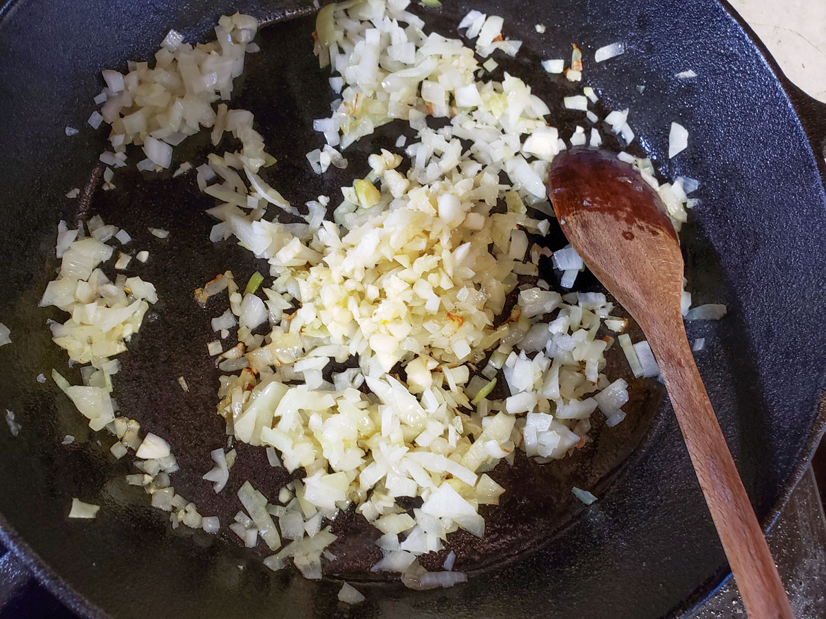 Garlic added to the softened onions.