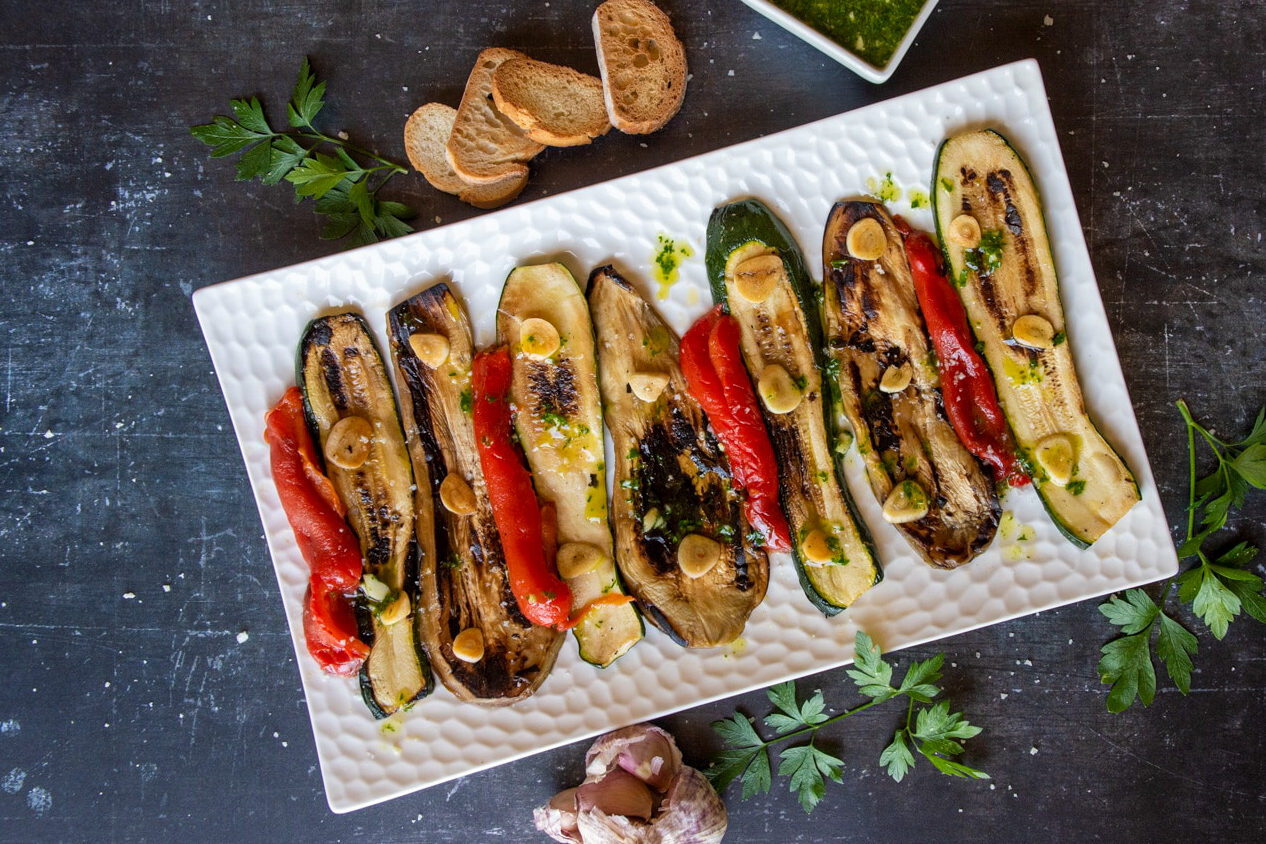 Grilled vegetables on a plate.