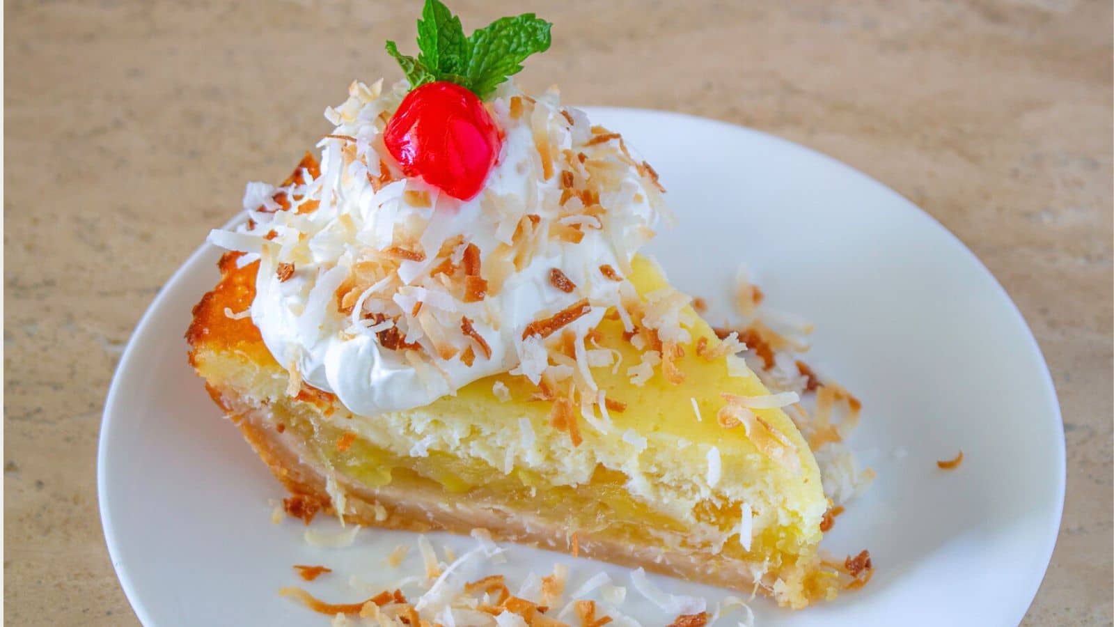 A slice of cake on a plate.