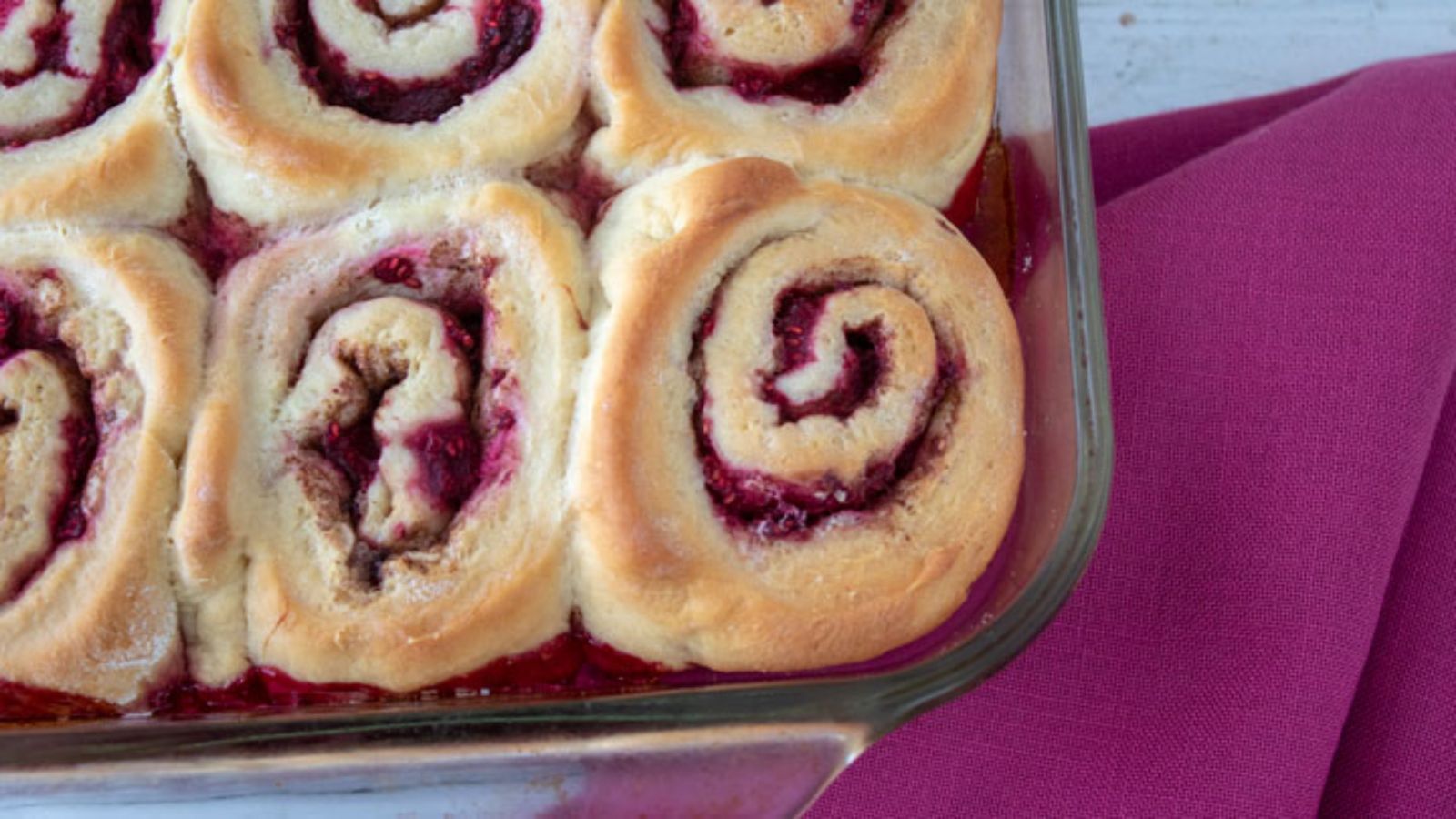 Close up of Raspberry cinnamon roll.