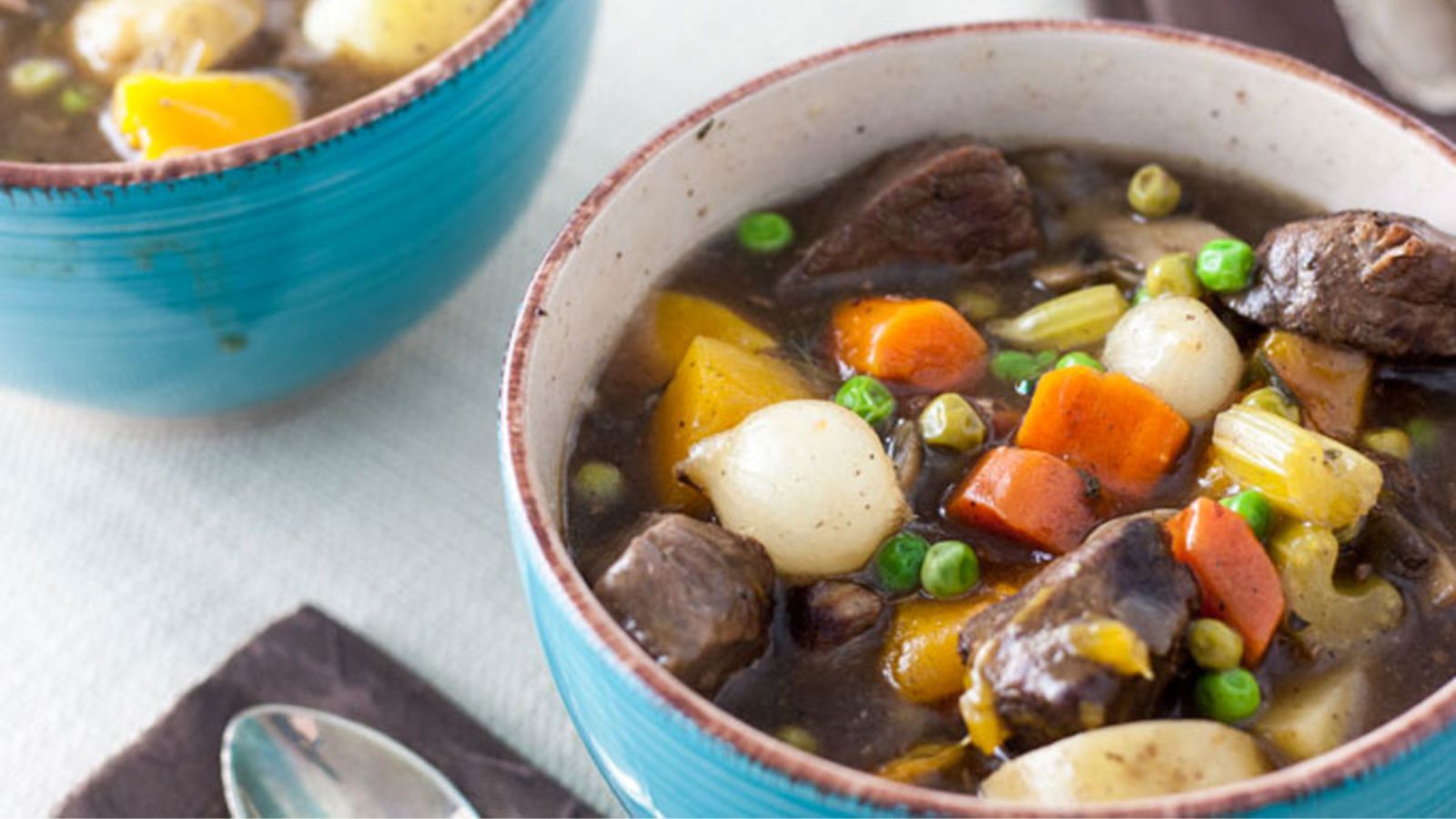 Colorful hearty stew with lots of vegetables.