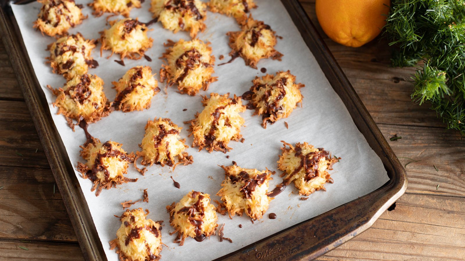 chocolate drizzled ambrosia macaroons