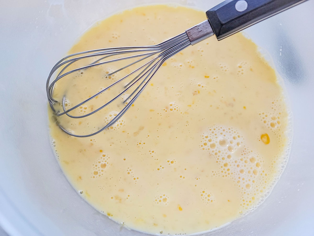 Egg and milk whisked up.