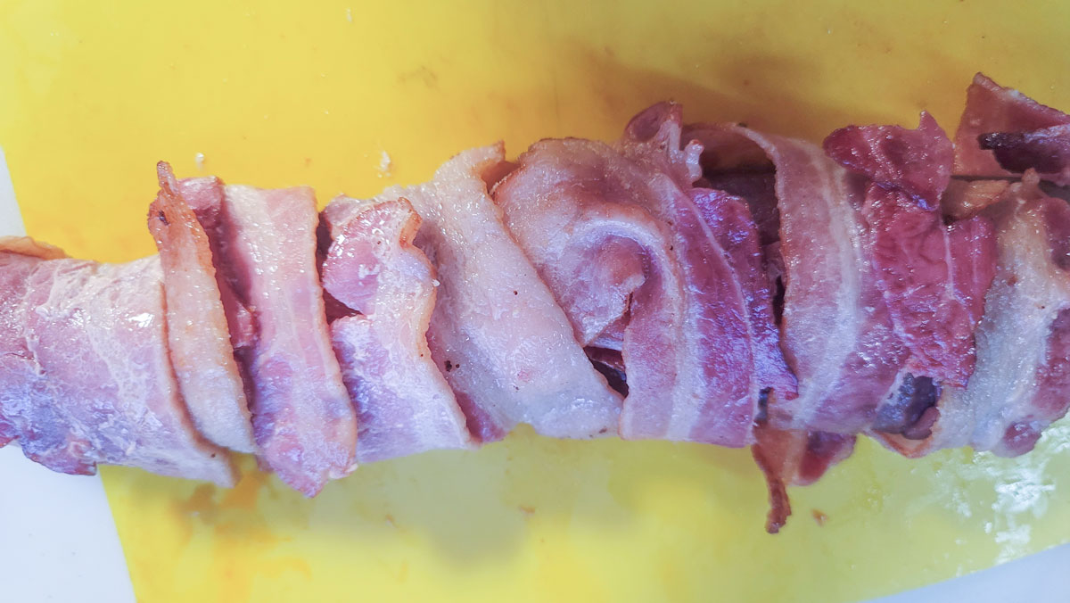 Loin wrapped in bacon.