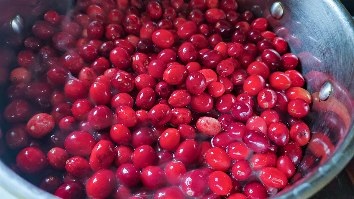Cranberries added to sugar water.