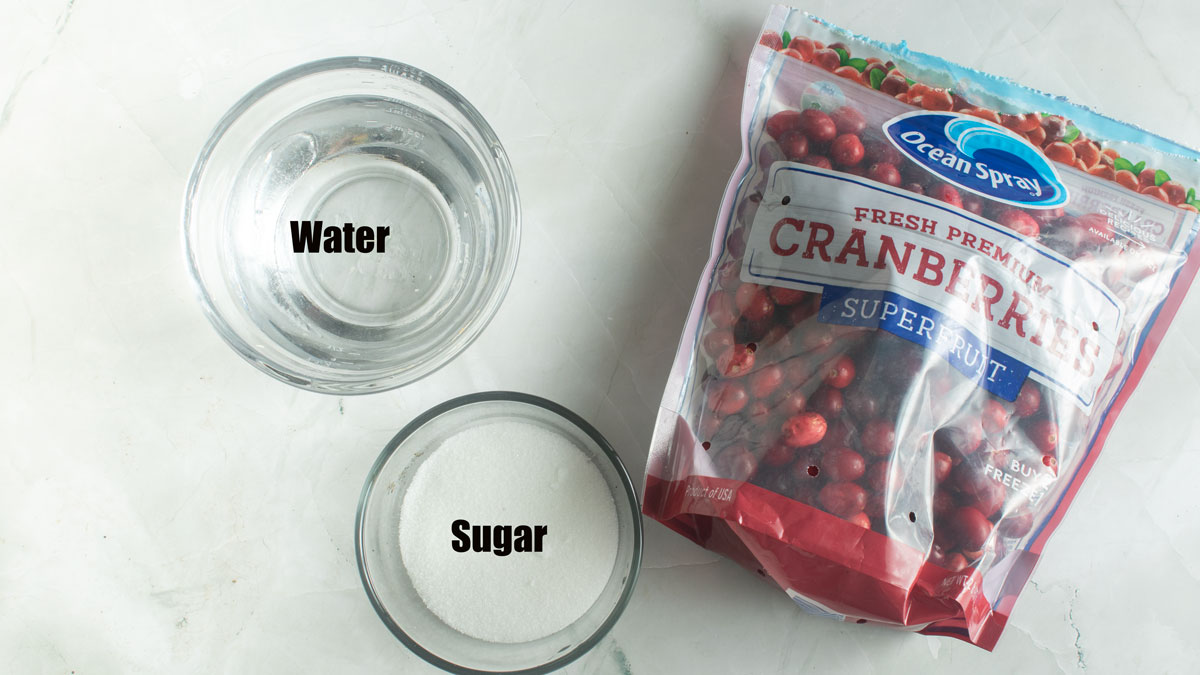 Ingredients for canning cranberries. See details in the recipe below.