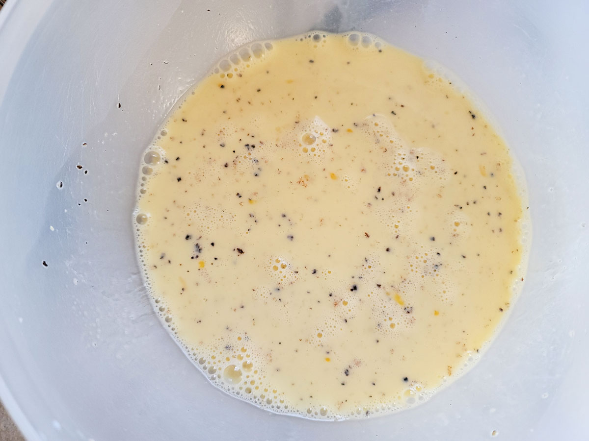 Mixed up filling in bowl.