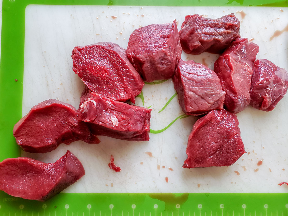 Venison loin cut into steaks.