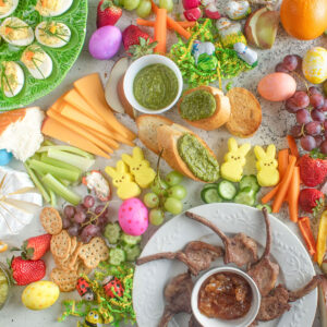 Colorful pastel charcuterie board.