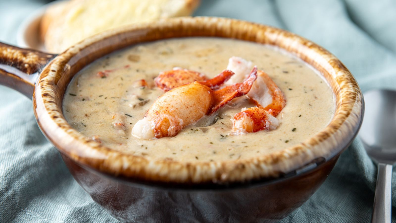 Lobster bisque in a bowl.
