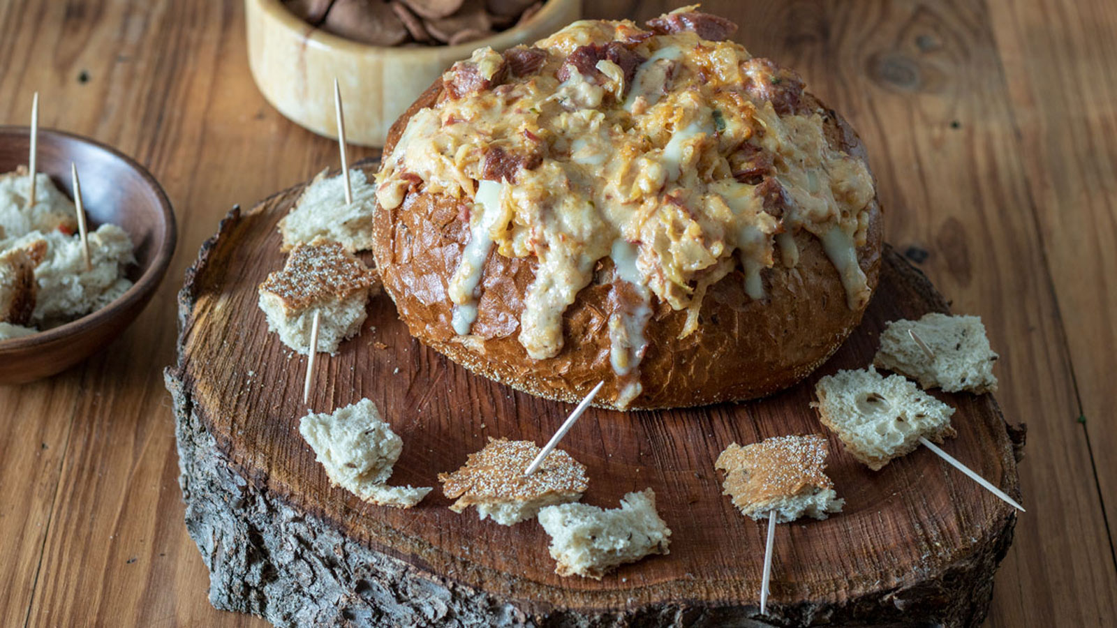 Reuben dip in rye bread bowl