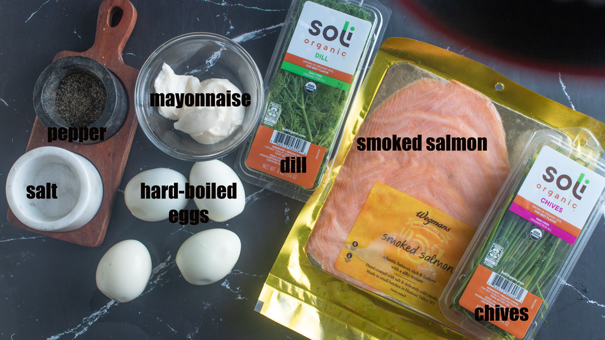 Ingredients for deviled eggs. See details in recipe below.
