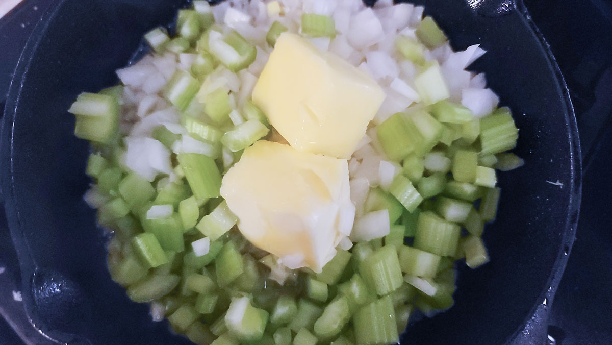 Butter added to the veggies.
