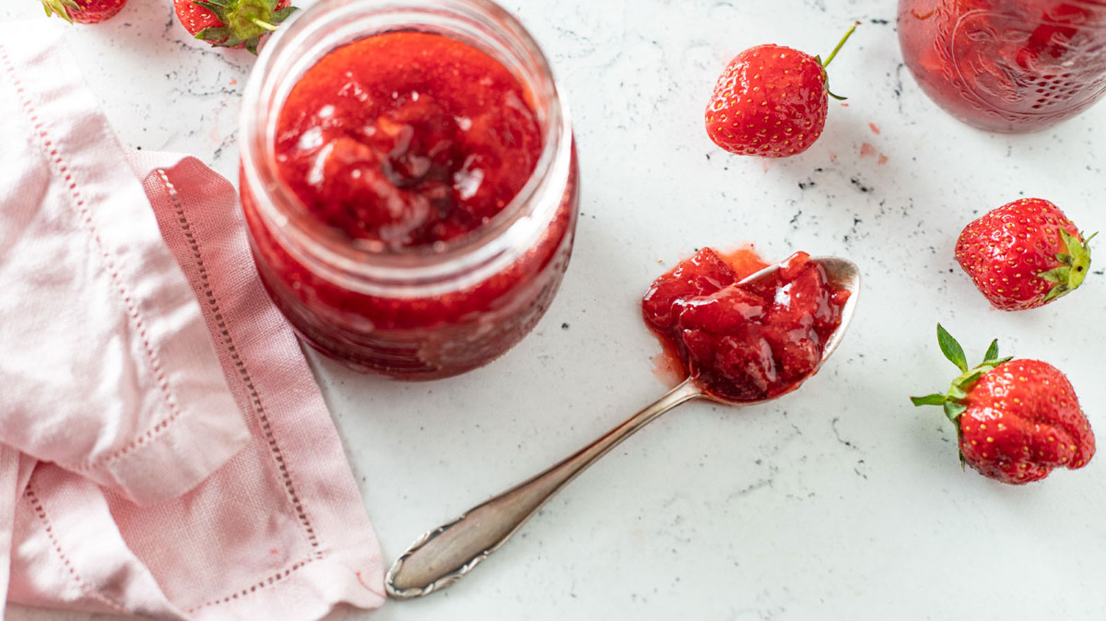 A jar of strawberry jam.