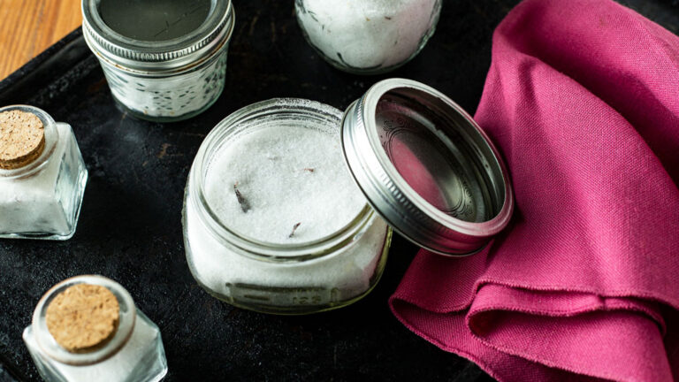 Jar filled with vanilla sugar.