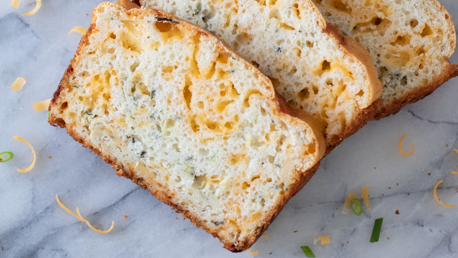 Close up of Zucchini cheese bread slices
