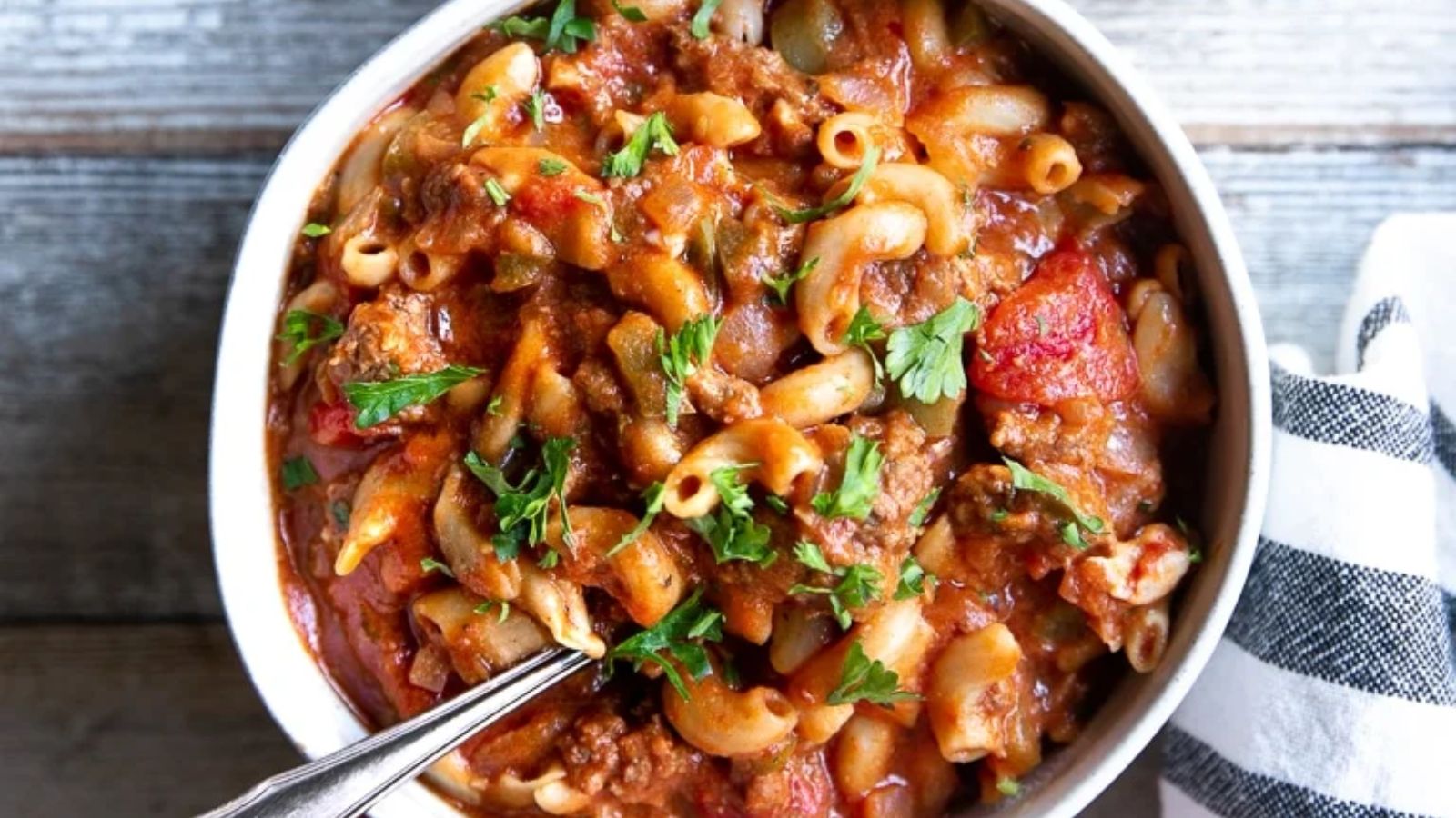 Goulash in a bowl.