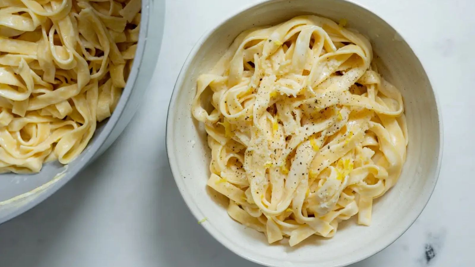 Lemon pasta on a plate.