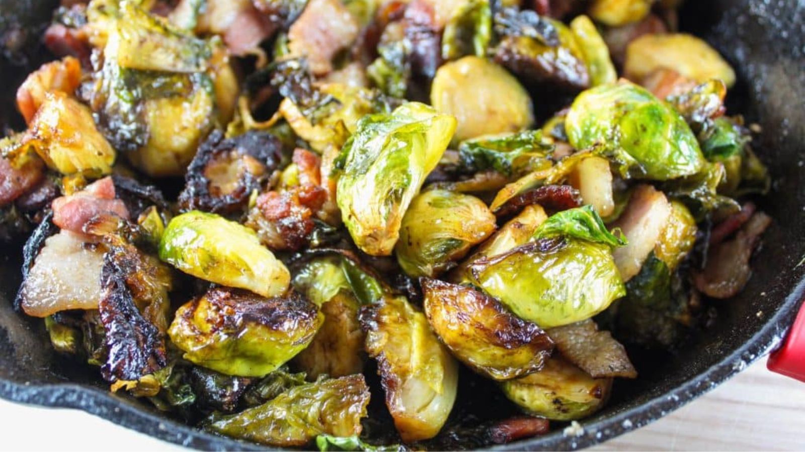Quartered, browned Brussel's sprouts in a cast iron skillet.