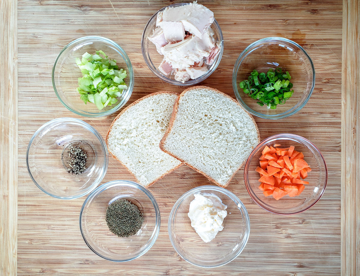 Ingredients for the tuna salad. See details in recipe below.