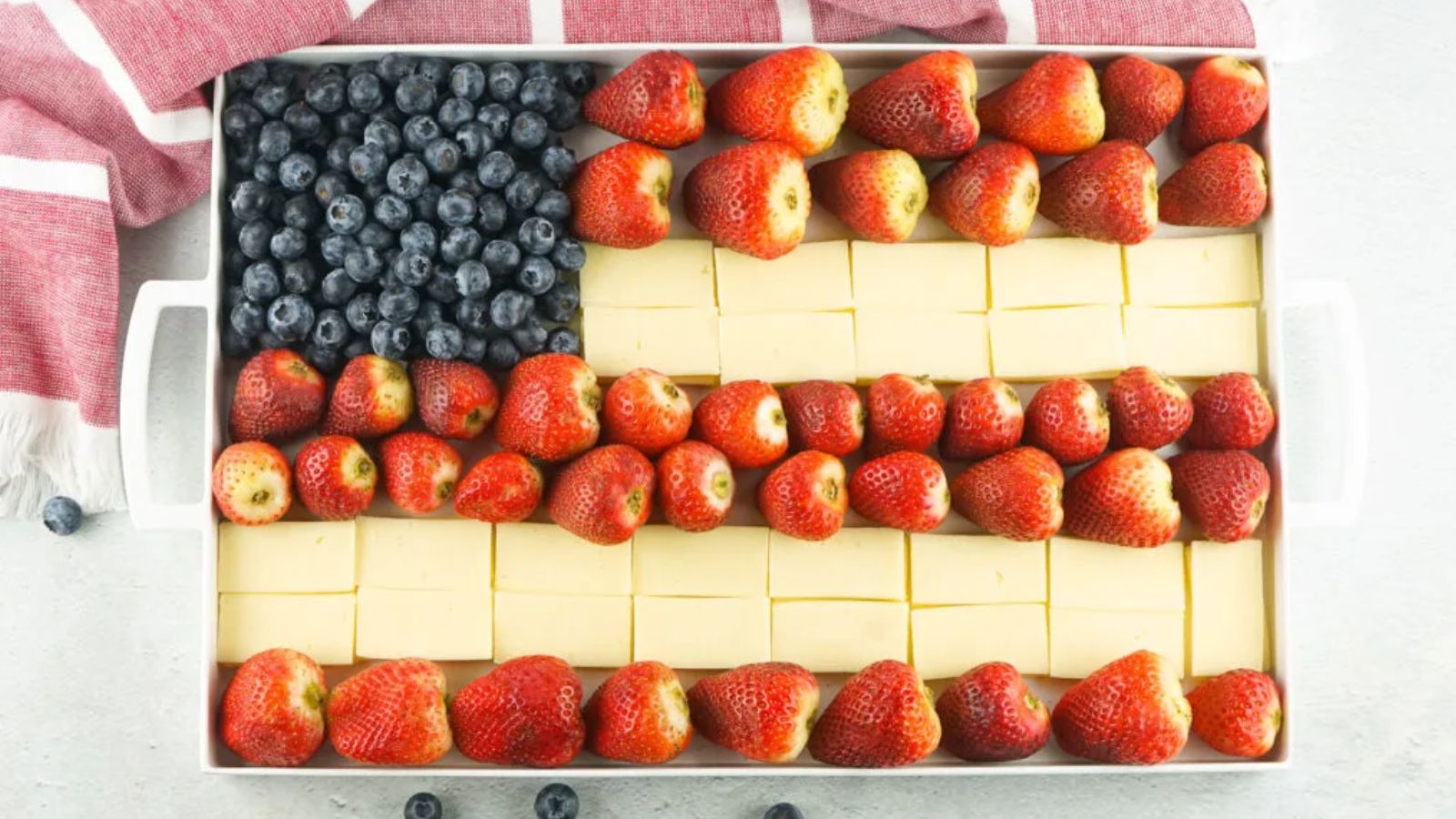 4th of july cheese platter on a tray.