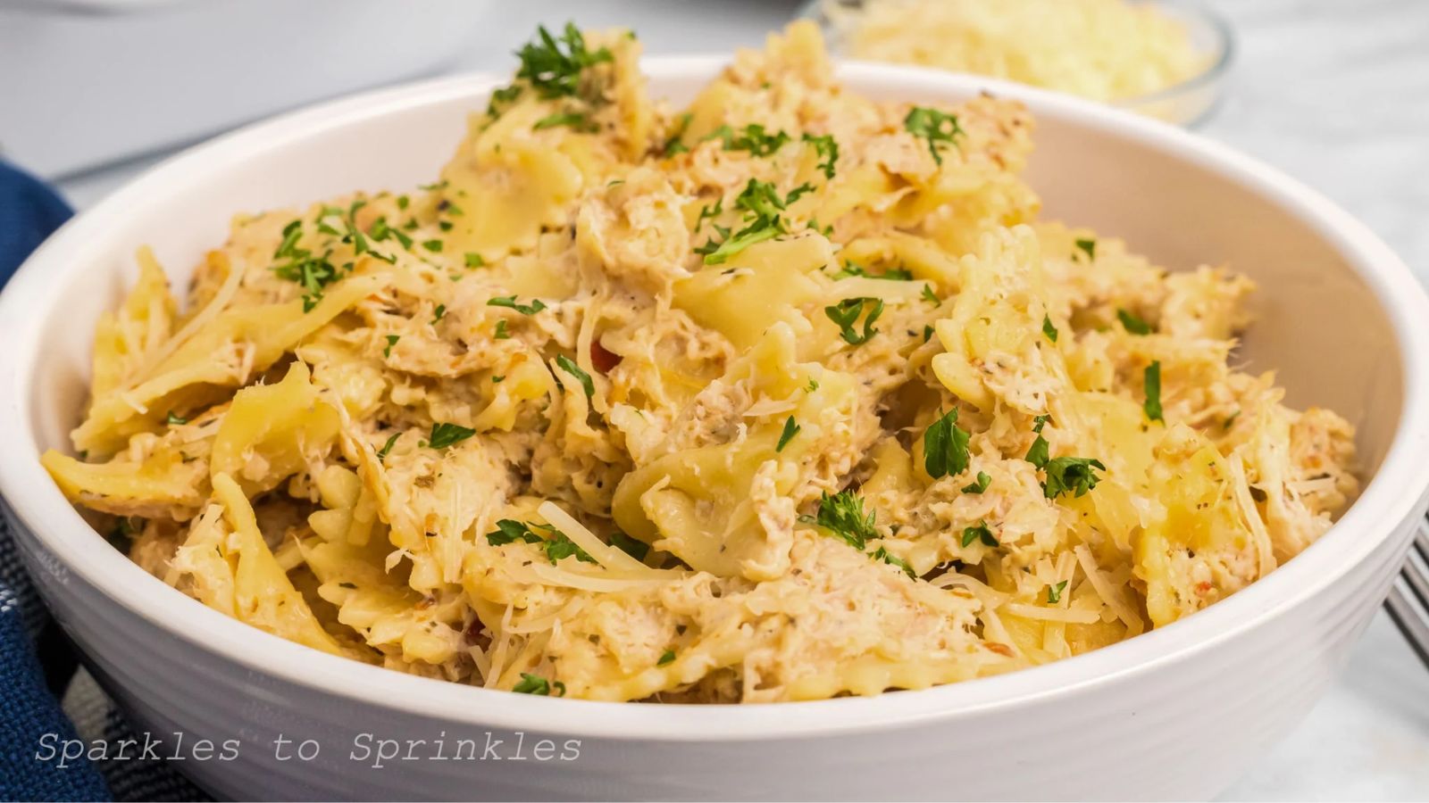 Buffalo wings chicken pasta in a bowl.