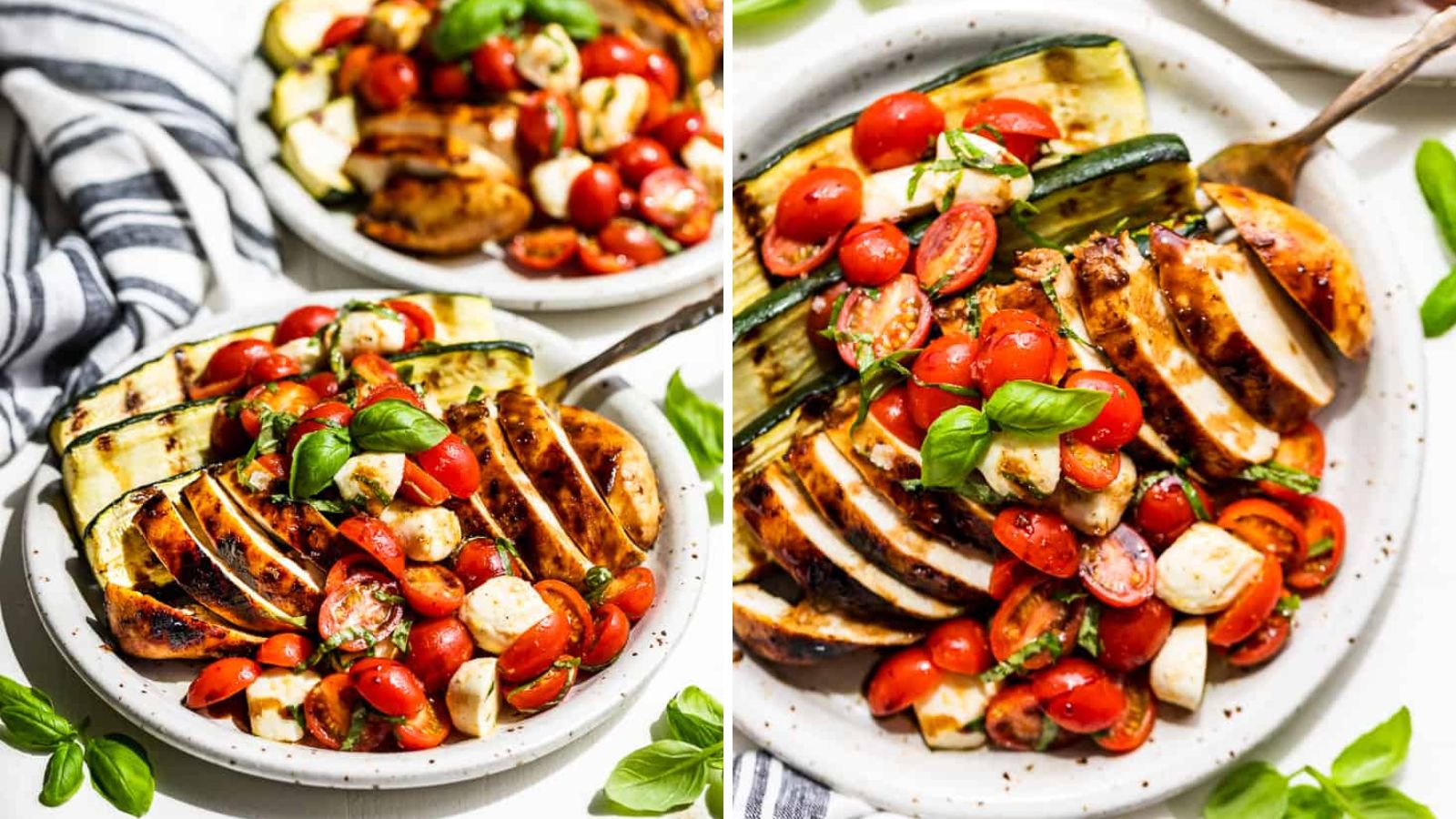 Grilled chicken caprese on a plate.