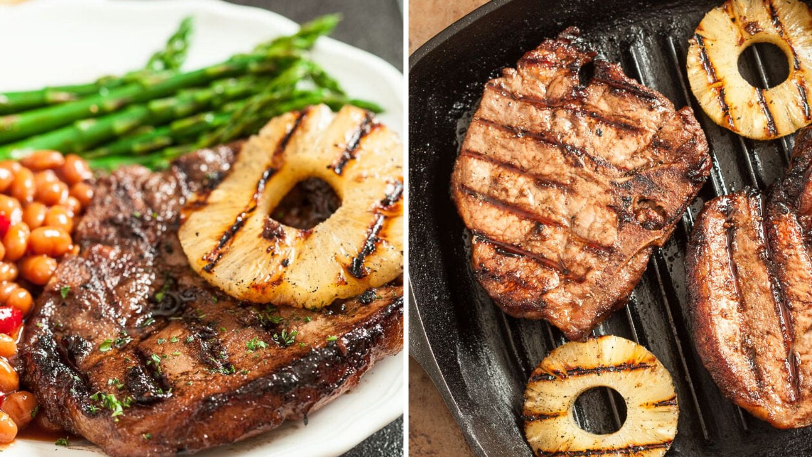 Grilled porkchops on a plate.
