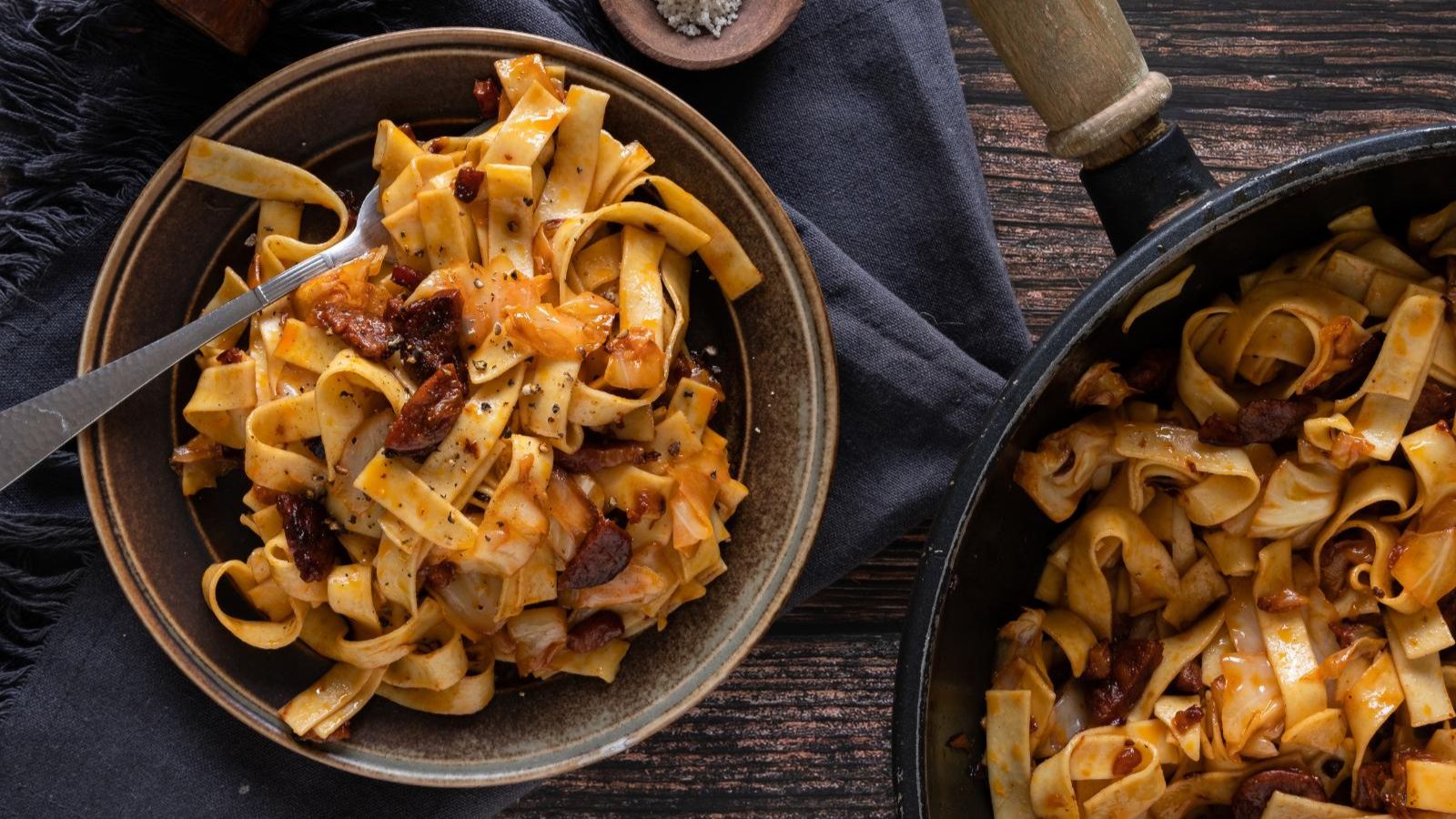 Haluski pasta in a bowl.