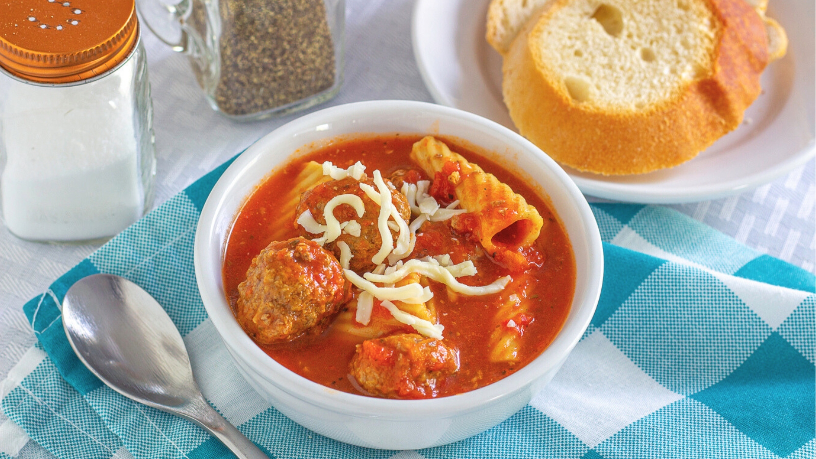 Meatball soup in a bowl.