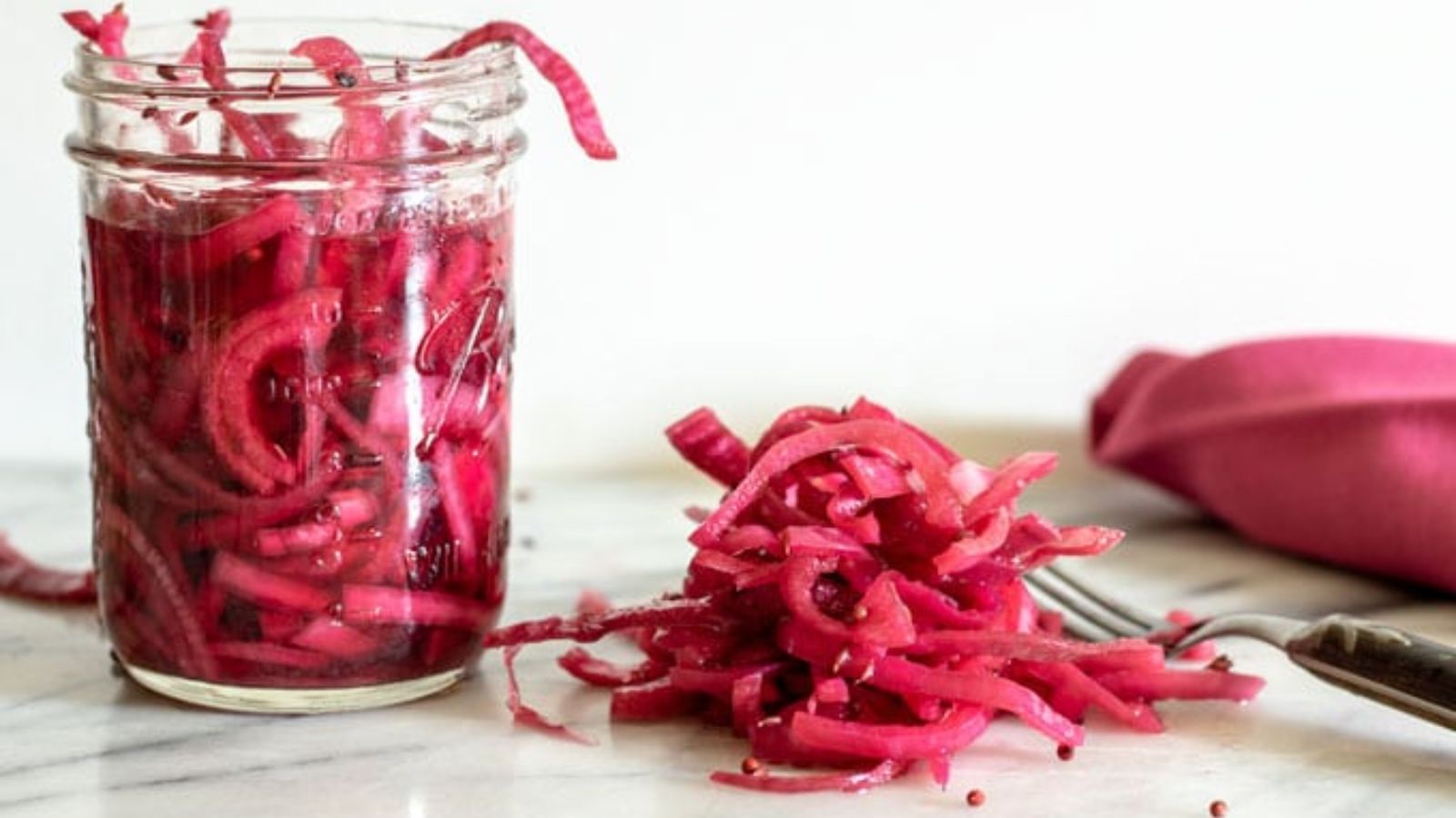 Pickled onion slices.