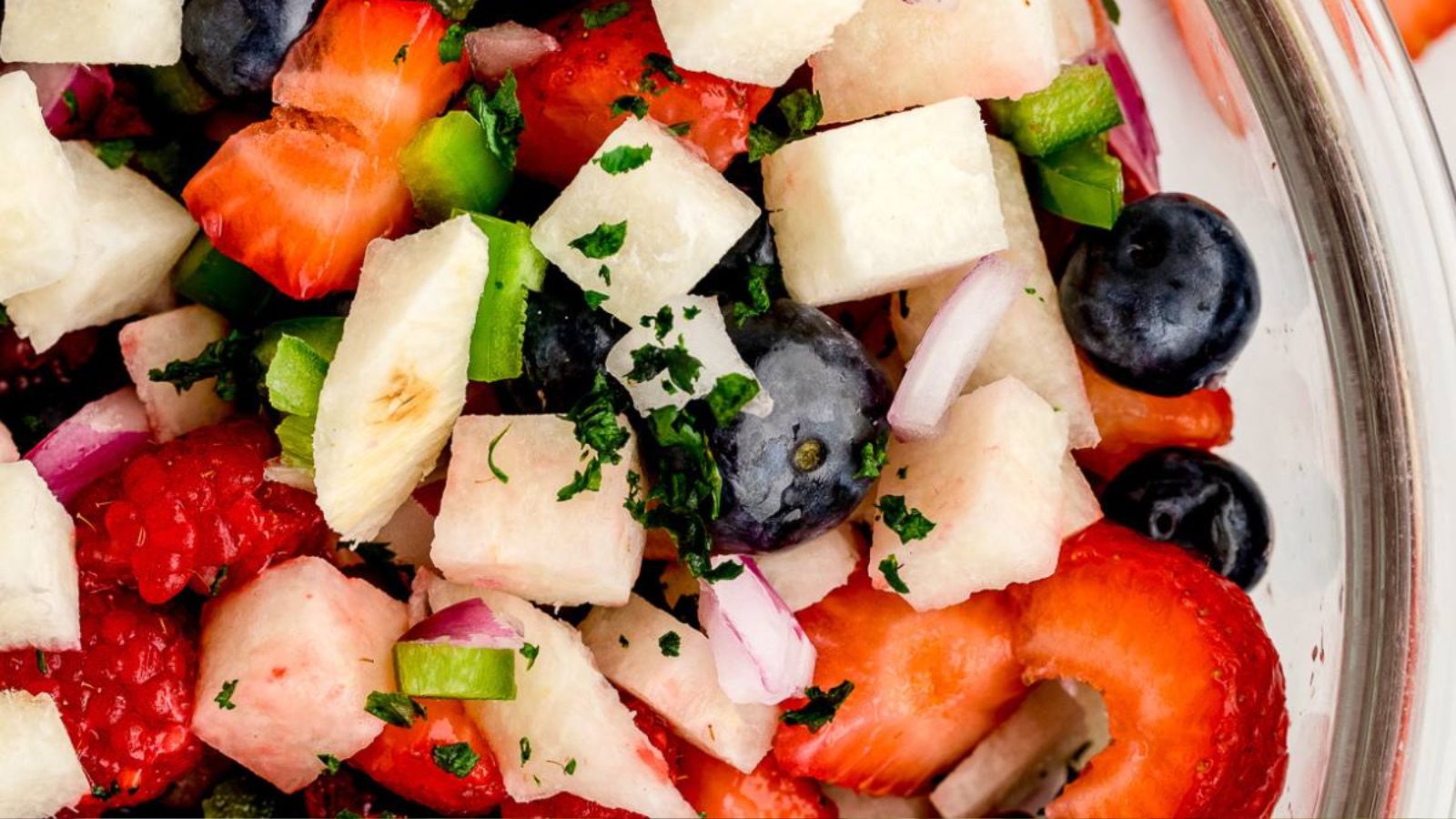 Salad in a glass bowl.