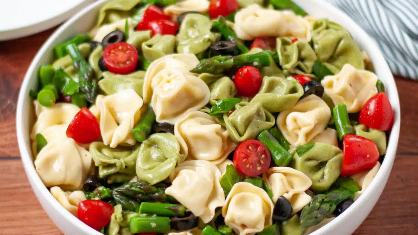 Tortellini salad in a bowl.